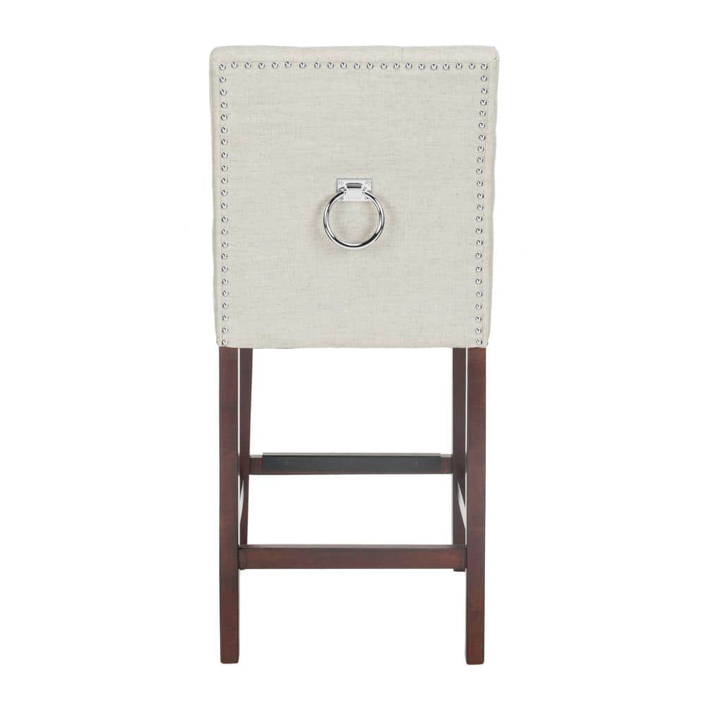 Light Grey Tufted Linen Counter Stools with Chrome Nail Head Trim