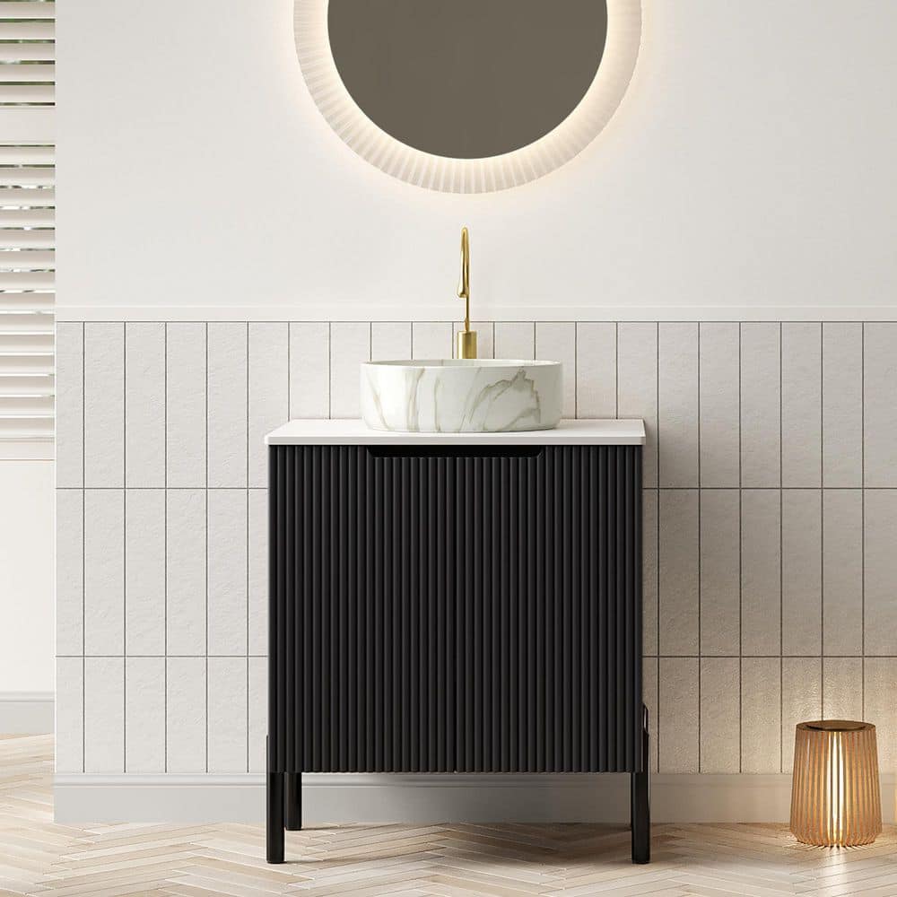 24 in. W x 19 in. D x 34 in. H Single Sink Freestanding Bath Vanity in Black with White Sintered Stone Top price history on PriceWatchPro