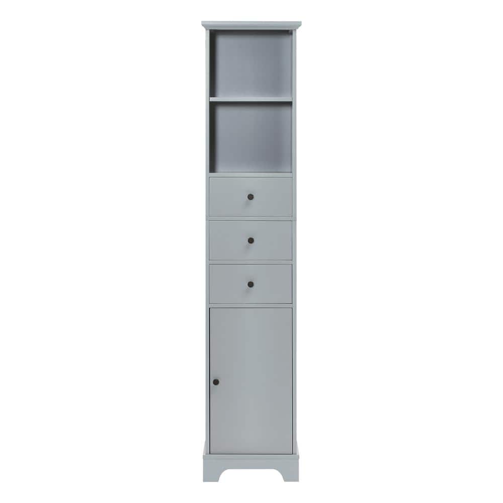 15 in. W x 10 in. D x 68.3 in. H Gray Linen Cabinet with 3 Drawers, Adjusta