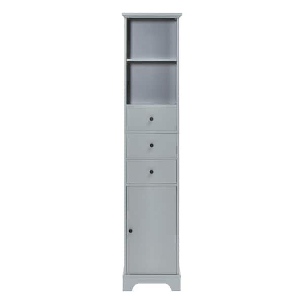 Unbranded 15 in. W x 10 in. D x 68.3 in. H Gray Linen Cabinet with 3 Drawers, Adjustable Shelf and Painted Finish for Bathroom