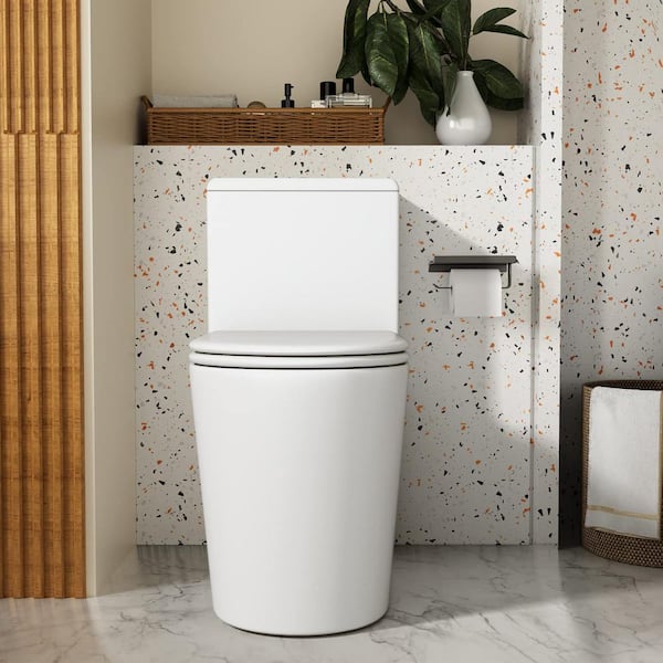 1-piece 1.1 GPF/1.6 GPF Dual Flush Elongated Toilet in White Slow-Close, Seat Included