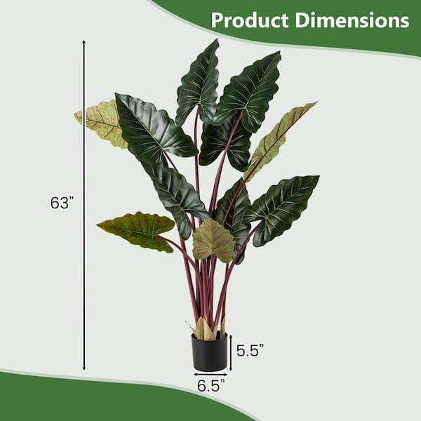 Gymax Artificial Rainbow Taro Tree 63'' Tall Fake Pre-potted Plant