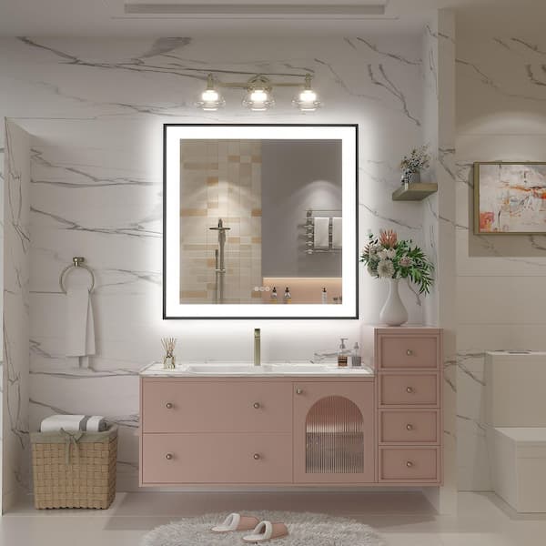 32 in. W x 32 in. H Square Framed UL Certified Front and Back LED Anti-Fog Tempered Glass Wall Bathroom Vanity Mirror