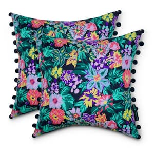 Vera Bradley 18 in. L x 18 in. W x 8 in. D Outdoor Accent Throw Pillows with Poms in Happy Blooms (2-Pack)