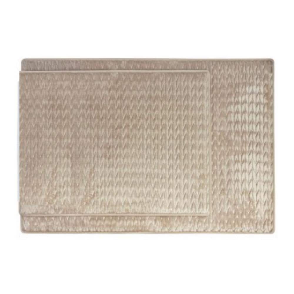 Home Dynamix Micro Plush Beige Braided 2 Piece Bath Mat Set BRAID150