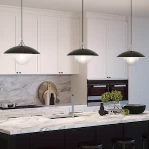 Alvia 1-Light Black and Polished Nickel Pendant with Glass Shade