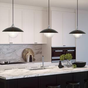 Alvia 1-Light Black and Polished Nickel Pendant with Glass Shade