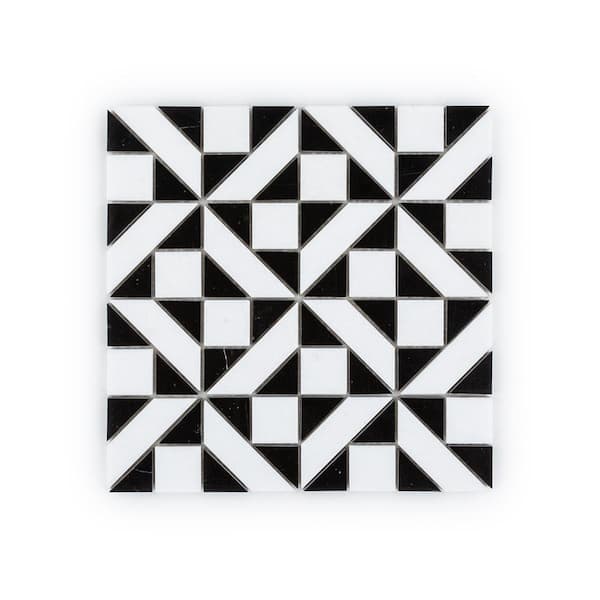 Cheque Moderne Black 11.75 in. x 11.75 in. Geometric Polished Marble Wall and Floor Mosaic Tile (9.58 sq. ft. /Case)