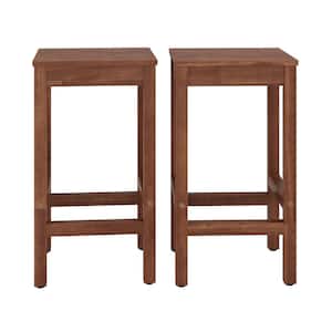 26 in Modern Teak Brown Acacia Counter Height Bar Stool Industrial Solid Wood Bar Stool with Footrest (Set of 2)