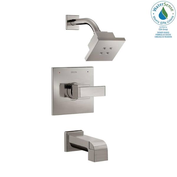 Delta Ara 1-Handle Tub and Shower Faucet Trim Kit with H2Okinetic in Stainless (Valve Not Included)