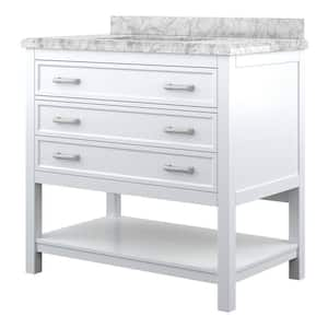 Affinity 37 in. Modern Bathroom Vanity in White with Carrara White Marble Countertop