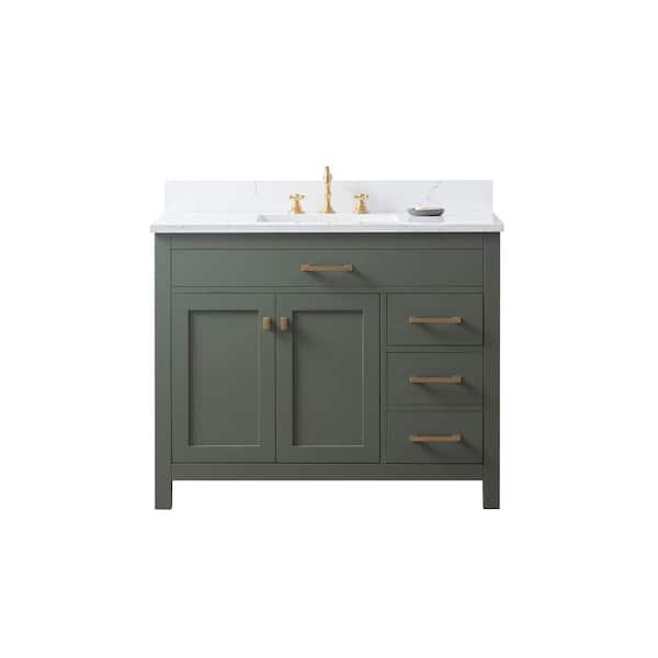 Jasper 42 in. W x 22 in. D Bath Vanity in Vintage Green with Engineered Stone Vanity in Carrara White with White Sink