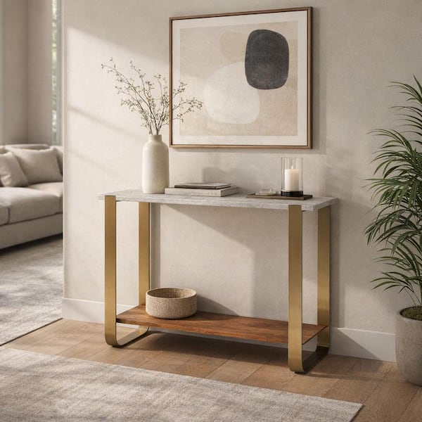 Gold 42 in. Rectangle Marble Top Modern Console Table