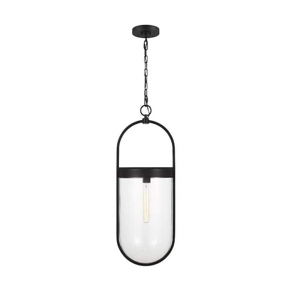 Generation Lighting Blaine 11.5 in. W x 31.125 in. H 1-Light Aged Iron Large Pendant Light with Clear Glass Shade, No Bulbs Included