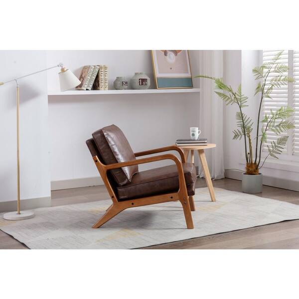 Tatahance Brown PU Leather Wood Frame Arm Chair W39551245-Z - The 