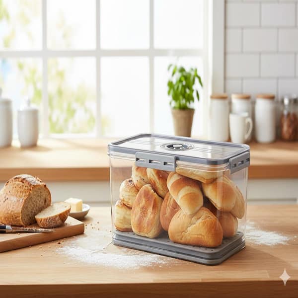 1 Piece Airtight Time Recording Silicone Sealed Bread Storage Container Large Capacity Food Keeper Grey Set