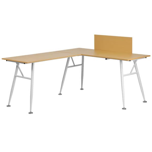 Flash Furniture Beech Laminate L-Shape Computer Desk with White Frame Finish
