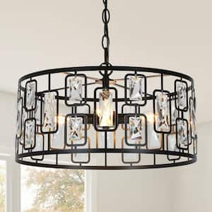4-Light Painted Black Modern Drum Chandelier with Crystals