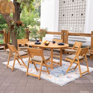 Miami 7-Piece Teak Wood Outdoor Dining Set with Sunbrella Cast Shale Cushion