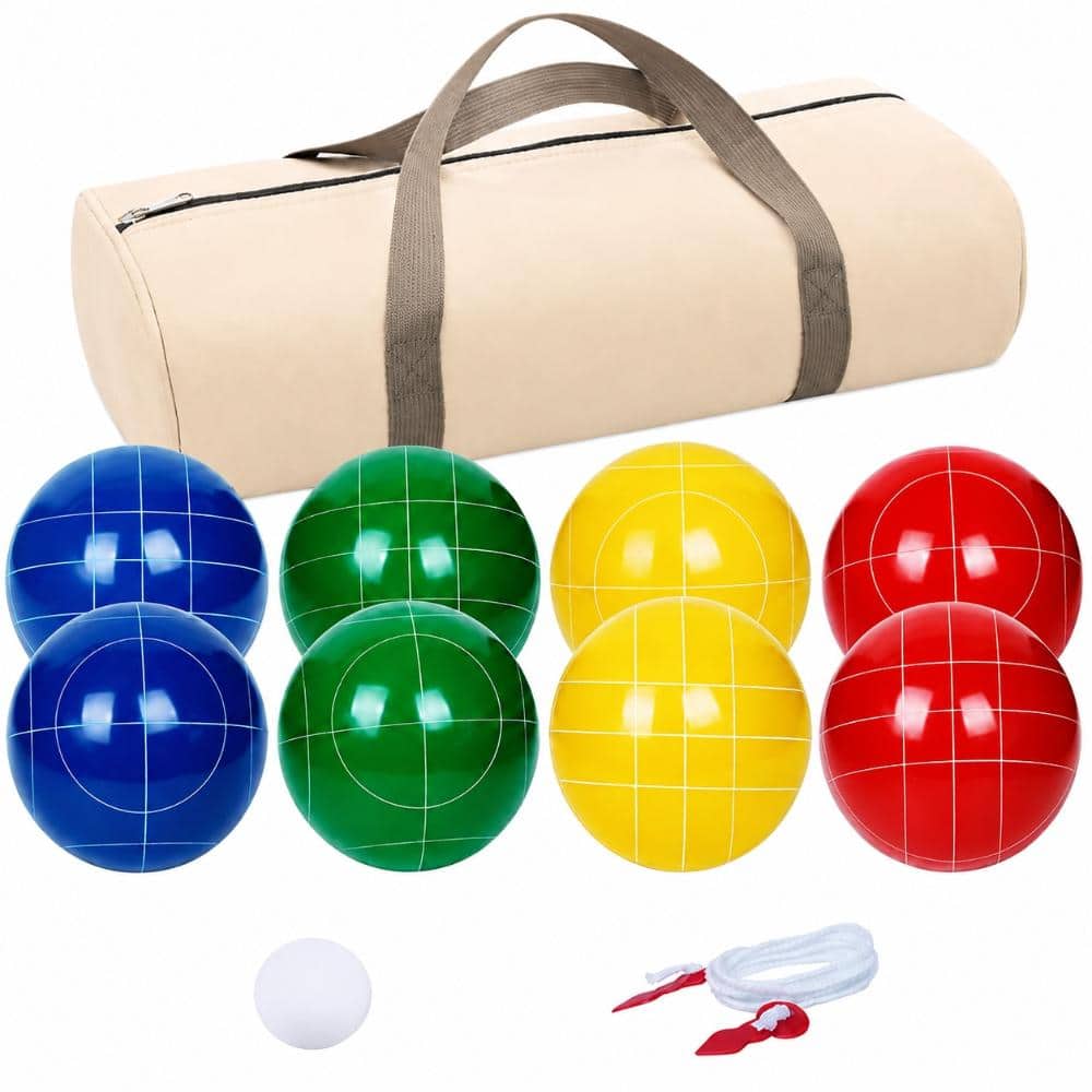 100 mm 8-Piece Multicolor Resin Bocce Ball Set for 2 to 8 Players with Pallino and Carrying Bag