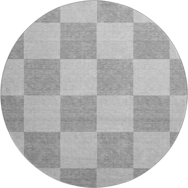 Mayfield Premium Machine Washable Abstract AMF2345 Gray 8 ft. x 8 ft. Round Rug