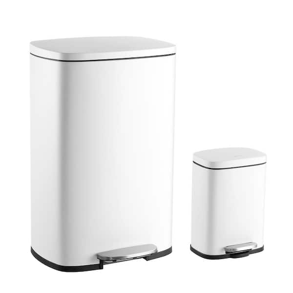 happimess Connor 13 Gal. White Rectangular Trash Can with Soft-Close Lid and Free Mini Trash Can