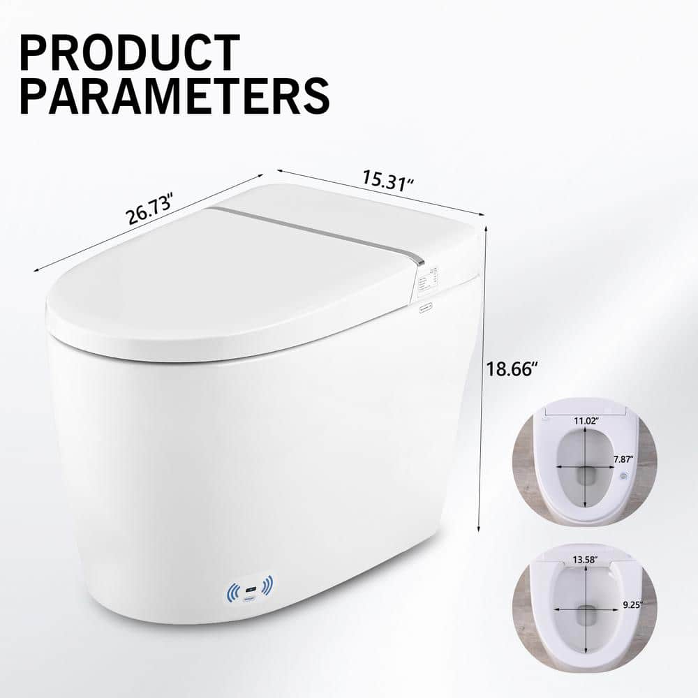White Ceramic Smart Toilet Bidet Combo with Heated Seat and Remote Control