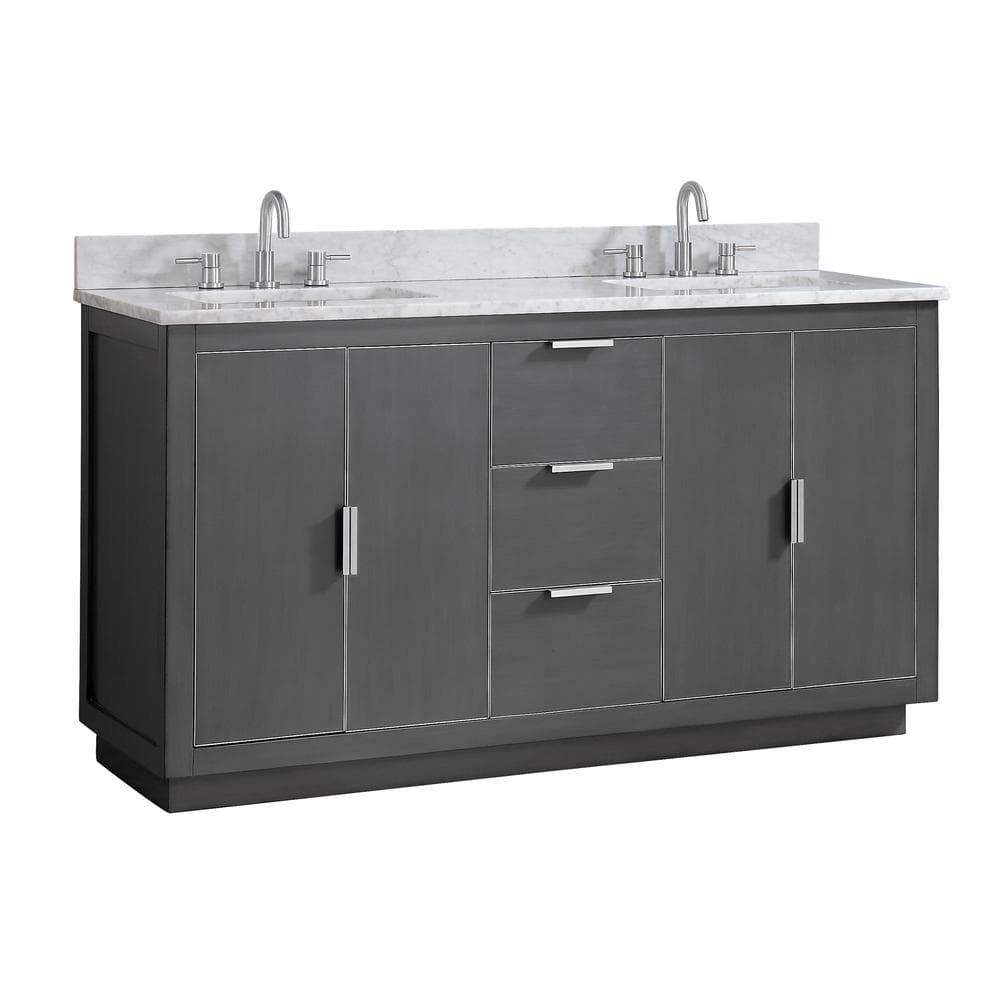 Contemporary 60" Grey Solid Wood Double Vanity with Quartz Top