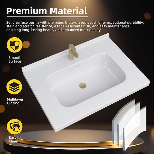 Zeafive 30 in. W x 22 in. D Solid Surface White Rectangular Single