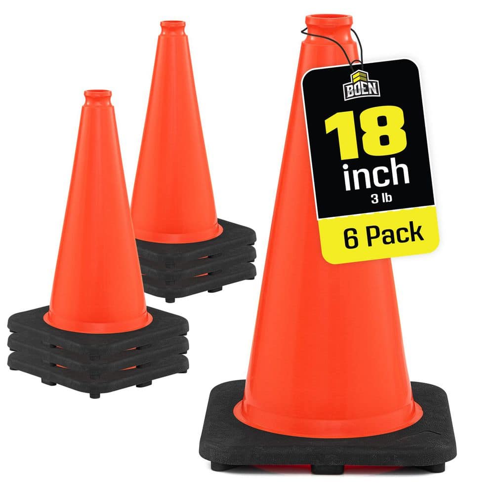 BOEN 18 in. Orange PVC Non-Reflective Traffic Safety Cone (6-Pack) TC ...