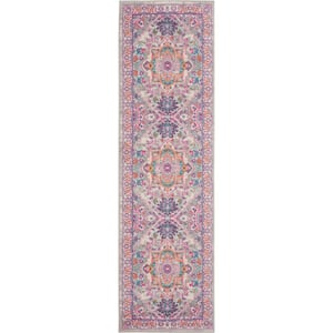 Passion Light Grey/Pink 2 ft. x 6 ft. Persian Medallion Transitional Kitchen Runner Area Rug