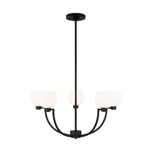 Derek 5-Light Midnight Black Transitional Dimmable Indoor/Outdoor Chandelier with Etched Opal Glass Shades