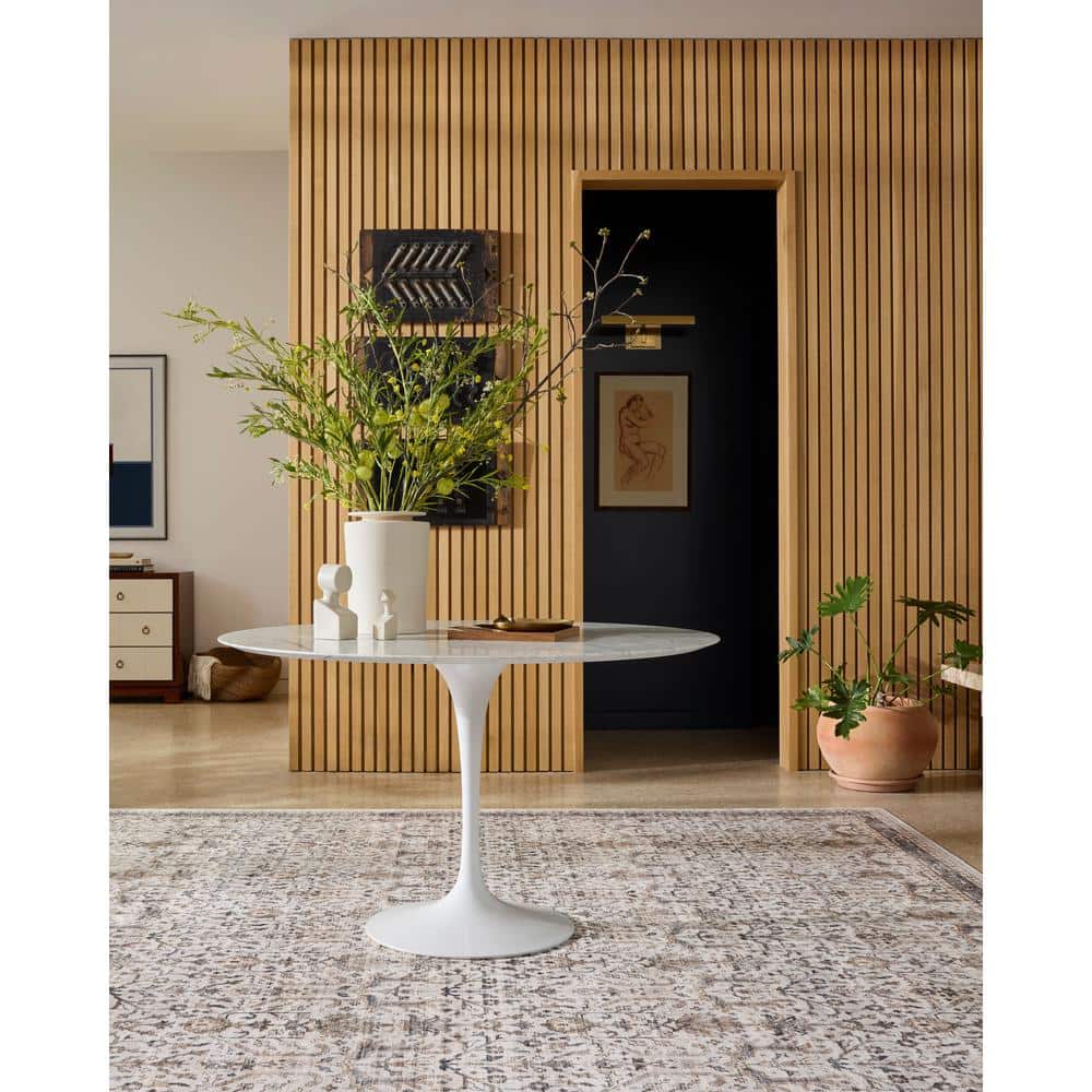 Ivory and Stone Washable Synthetic 5' x 7' Area Rug