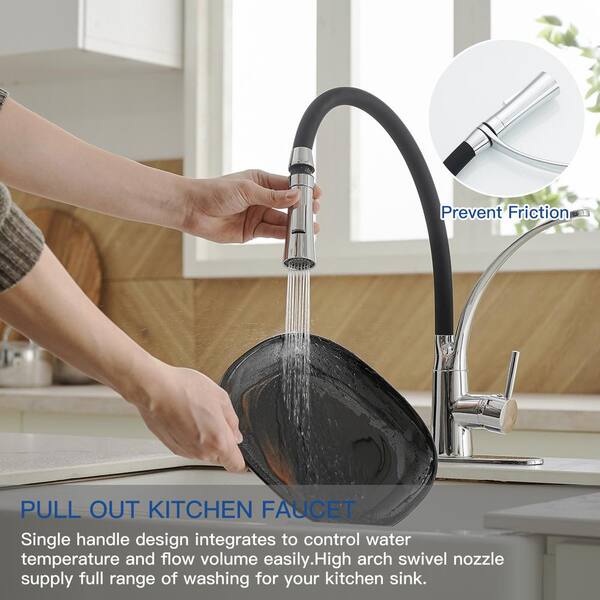 Elements of Design Chrome 2-Handle Deck-Mount High-Arc Handle Kitchen Faucet (Deck Plate Included) Elements of Design Chrome 2-Handle Deck-Mount High-Arc Handle Kitchen Faucet (Deck Plate Included)