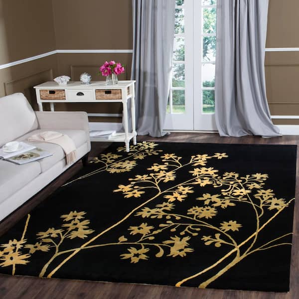 Soho 10 x 14 Black/Lime Floral Area Rug