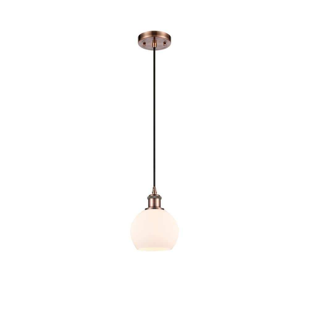 Athens 60-Watt 1 Light Antique Copper Shaded Mini Pendant Light with Frosted glass Frosted Glass Shade -  Innovations, 516-1P-AC-G121-