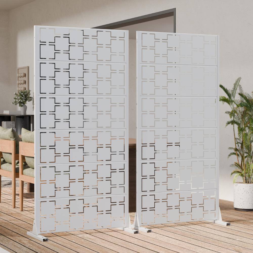 72 in. H x 35.5 in. W Outdoor White Galvanized Steel Decorative Garden Fence Privacy Screen (2-Pack)