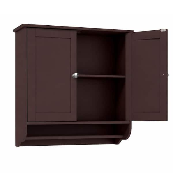 24 in. W x 8 in. D x 24 in. H Brown Soft Close Bathroom Wall Cabinet with Towel Bar