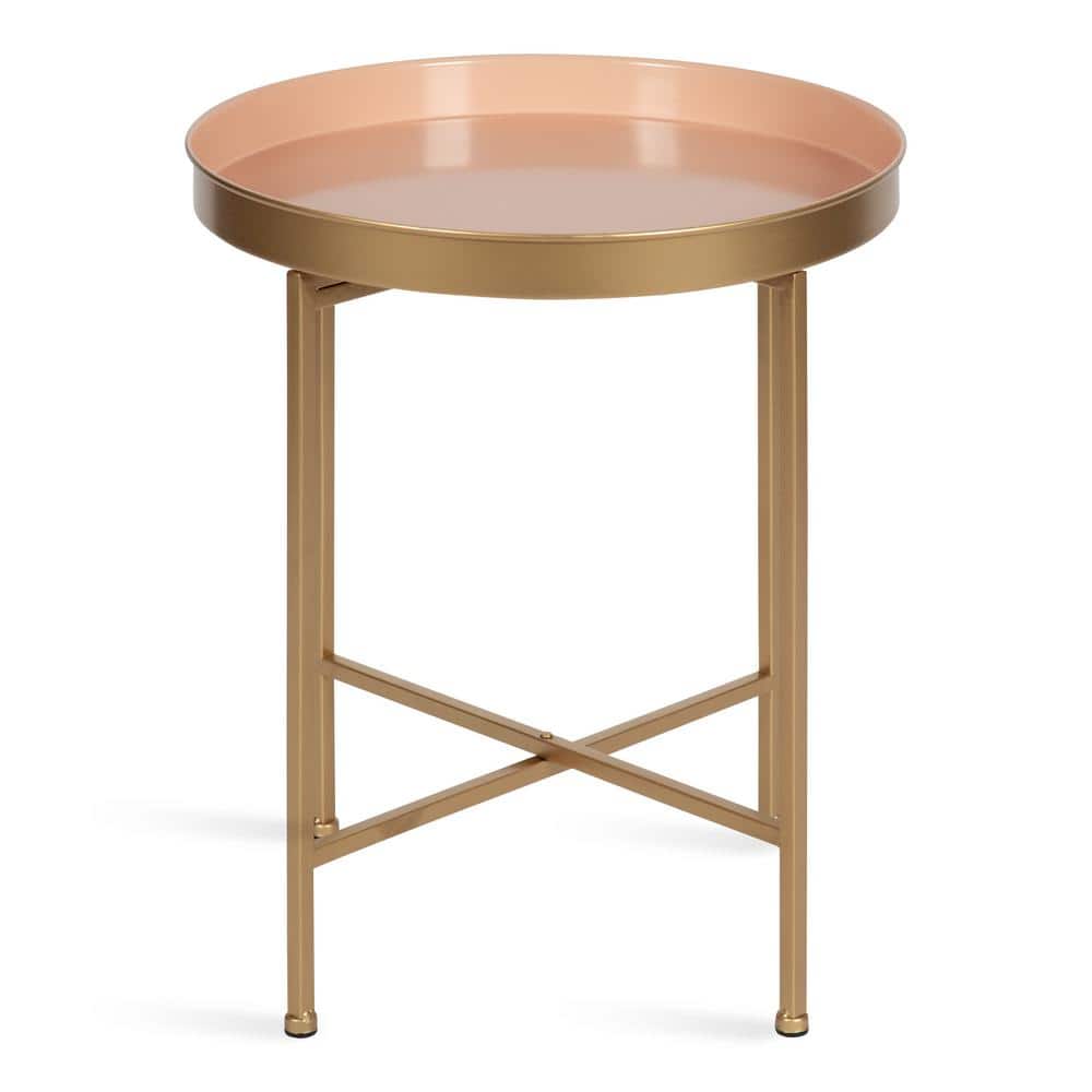 Celia Round Gold & Pink Metal Side Table, 21" Glam Accent
