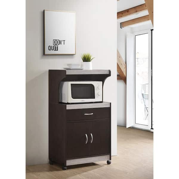 HODEDAH Chocolate-Grey Microwave Cart with Storage HIK72 CHOCO