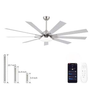 Coastal 72 in. Smart Indoor Brushed Nickel Large Ceiling Fan with Light, Remote Control and App Control