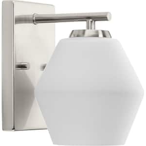 Copeland Collection 6 in. 1-Light Brushed Nickel Vanity Light with Etched Opal Glass Shade
