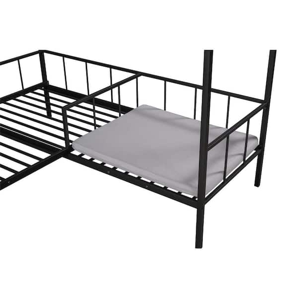 Silverpark Black Metal Frame Twin Size Canopy Bed with Seating