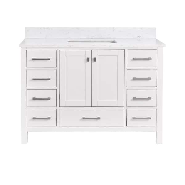 StarrySky 48 inch Undermount Single Sink Freestanding Bath Vanity in White with Engineered Stone Top