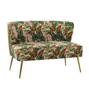 Arezo 47 in. Comfy Green Floral Pattern Design Loveseat with Channel Tufted Back and Adjustable Leg