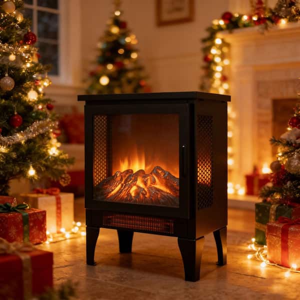 14.2 in. W 400 sq. ft. 3-Sided 3D Flame Electric Stove in Black
