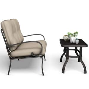 2-Pieces Metal Patio Conversation Set LoveSeat Coffee Table Set with Beige Cushion