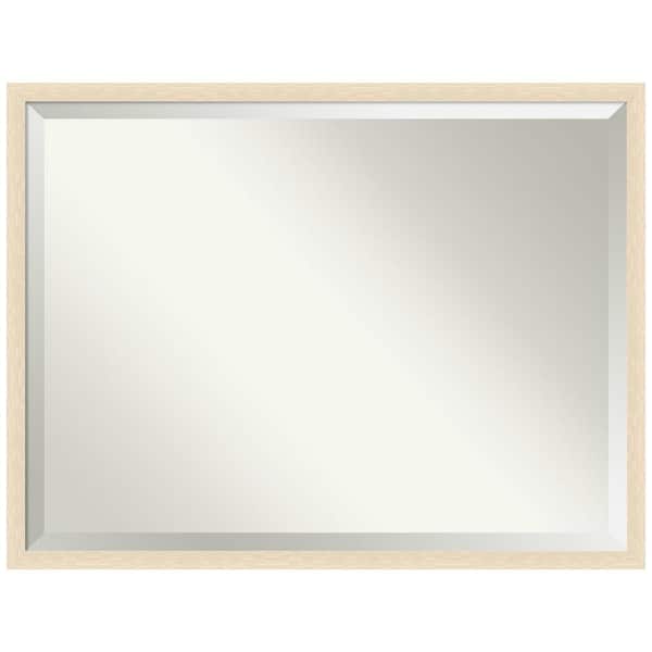 Amanti Art Woodgrain Stripe 42 in. x 32 in. Beveled Casual Rectangle Wood Framed Bathroom Wall Mirror in Brown