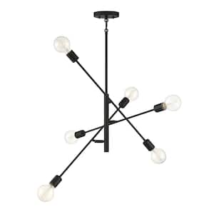 26 in. W x 12 in. H 6-Light Matte Black Chandelier with Adjustable Arms