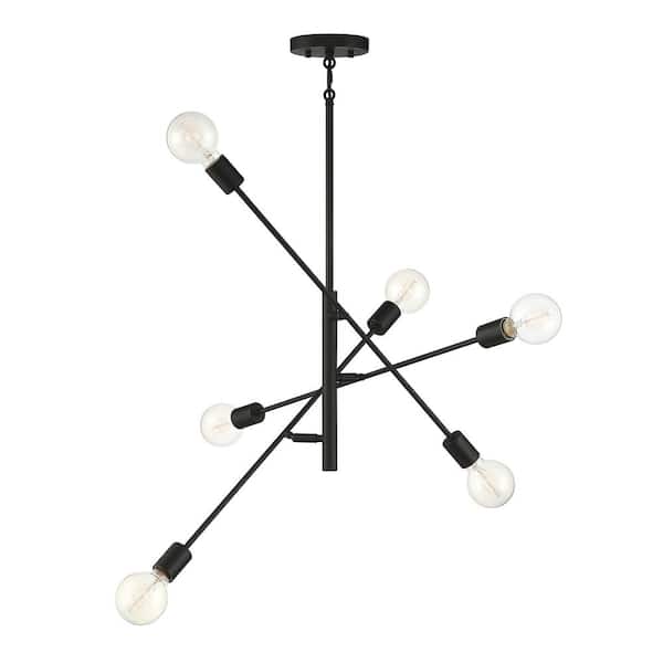 Savoy House 26 in. W x 12 in. H 6-Light Matte Black Chandelier with Adjustable Arms